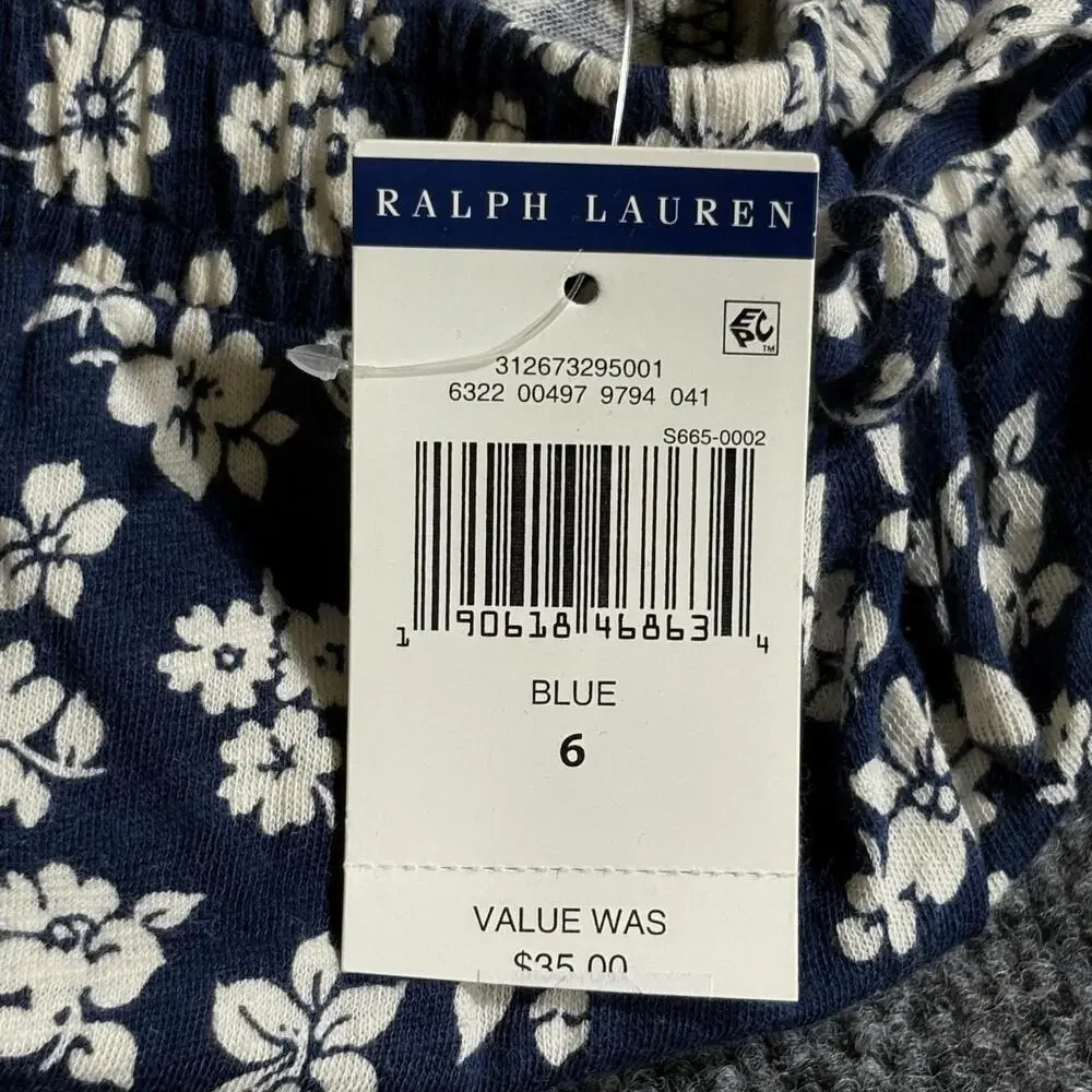 Polo Ralph Lauren Pants Girls 6 Blue Floral Knit Jogger Elastic Waist Pull On